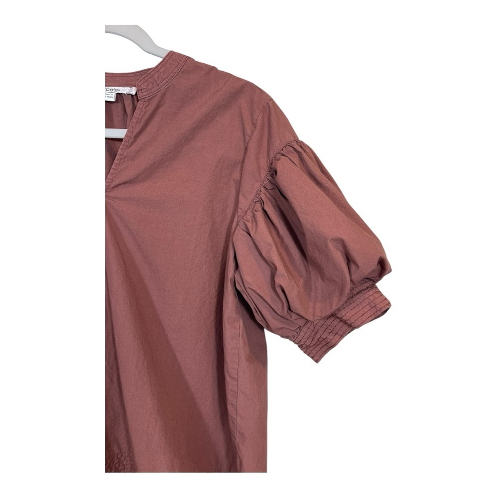 Chico’s 100% Cotton Blouse Puff Sleeve Top Brown Size 0 US 4 - Picture 2 of 8